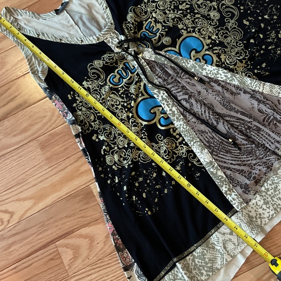 Black Boho Graphic Tank tunic Dress Turquoise NWOT Small Ptp 14 hits mid thigh - Picture 4 of 11